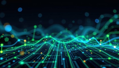 Futuristic Digital Data Waves Virtual Space Abstract Visualization Tech Environment Dynamic Perspective
