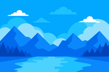 Winter mountain landscape with snow, blue sky, and clouds