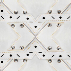 Seamless 4k photo texture material of white colored leather belt surface with cut out ornate...