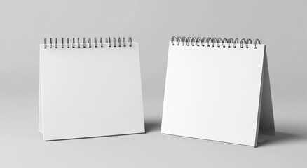 Minimalist White Desk Calendar Mockups in Close-Up &ndash; Blank Pages for Notes, Planning, or Design on Grey Background