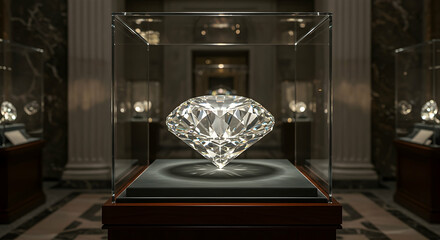 Large Clear Diamond in Museum Display Case