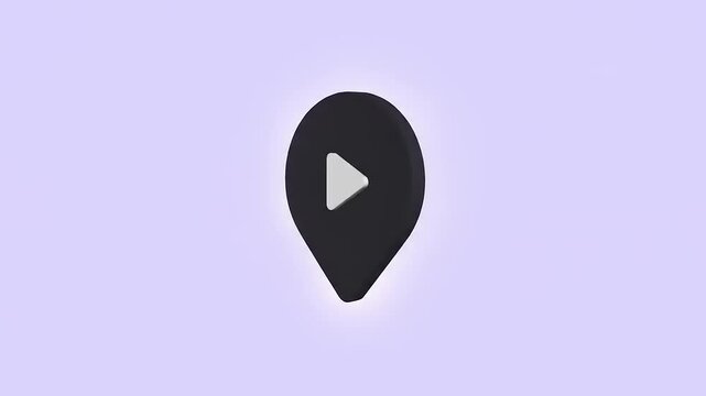 Abstract design featuring a play button inside a location pin on a soft pastel background