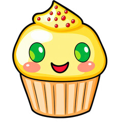 Cute Cartoon Cupcake with Happy Expression