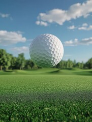 Obraz premium Golf ball in flight golf course sport action outdoor dynamic view