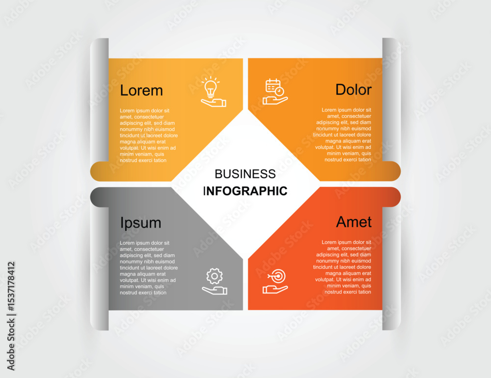 Poster 4 step infographic template vector element. business information banner concept with 4 option paper 
