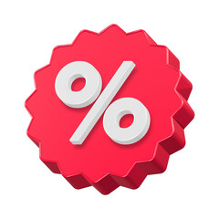percent sale tag button 3d rendering red color