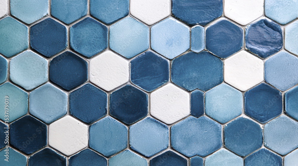 Poster beautiful hexagonal tile pattern featuring various shades of blue and white, creating cool and calmi
