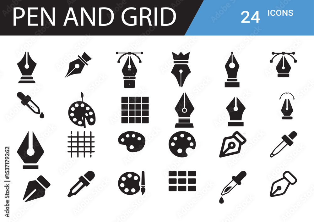 Poster ink icons: a meticulously curated collection of pen and grid related icon, highlighting the essence 