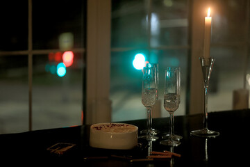 birthday cake with candles, festive evening