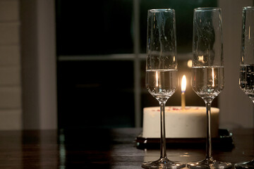 birthday cake with candles, festive evening