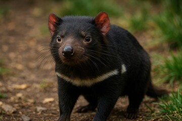 Curious Tasmanian devil exploring outdoors.