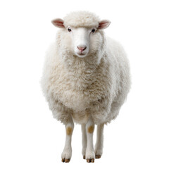 A white sheep standing against a black background
