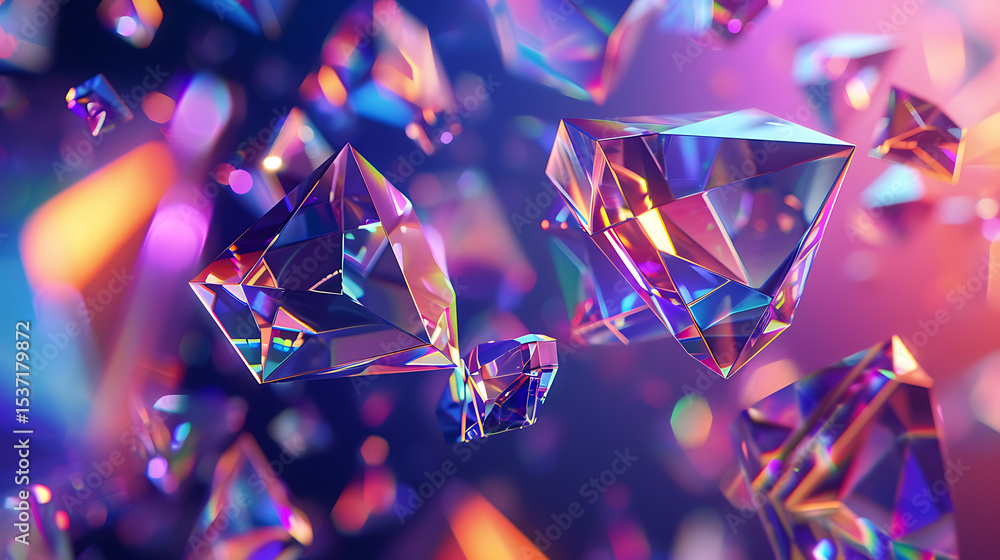 Poster floating iridescent diamonds shimmer with refracted light creating an abstract geometric pattern aga
