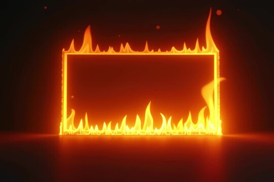 image shows animated picture frame fire flames dark background frame center image surrounded