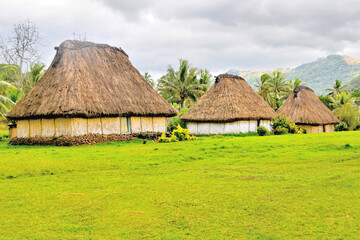 View of a traditional village in the Fiji archipelago