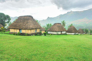 View of a traditional village in the Fiji archipelago