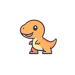 Fototapeta premium Adorable orange cartoon dinosaur with small arms and tail stands smiling sideways