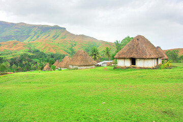 View of a traditional village in the Fiji archipelago