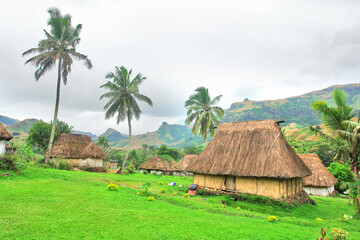 View of a traditional village in the Fiji archipelago