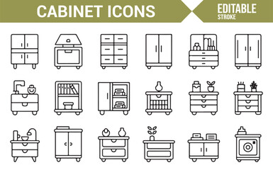 Set of Storage Units, Cabinets, and Furniture Icons in Editable Format