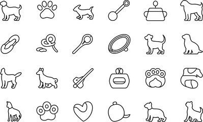 Black and white dog icons seamless pattern featuring pets and accessories