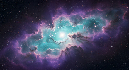 Celestial vista of a cosmic nebula filled with vibrant stardust and brilliant light