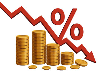 Decreasing Interest Rates Financial Crisis Economic Downturn Investment Losses Gold Coins