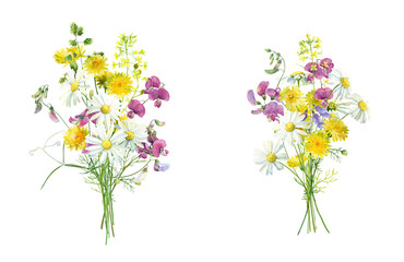 Multicolored bouquets of wild flowers