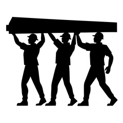 Team of workers lifting beam silhouette