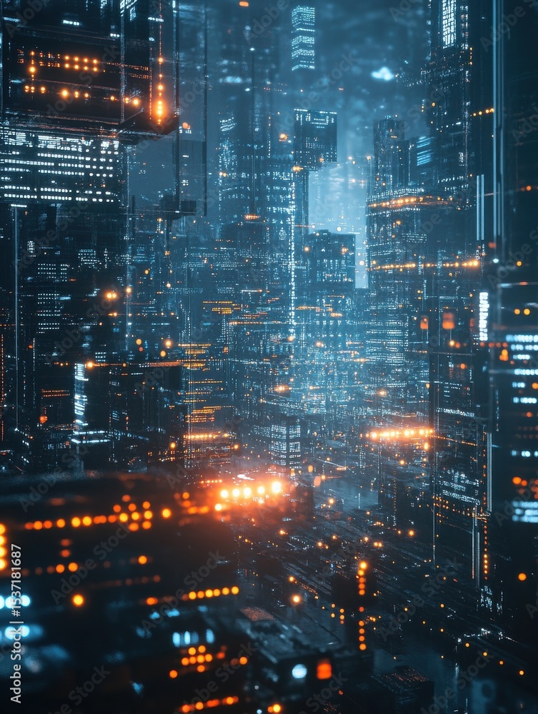 Aufkleber cyber warfare attack in progress with glowing data streams in a digital landscape at nighttime