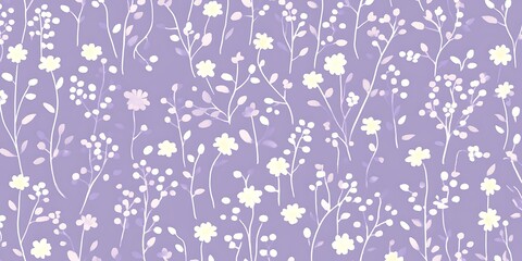 Seamless Floral Pattern with Delicate White Flowers on a Light Purple Backdrop