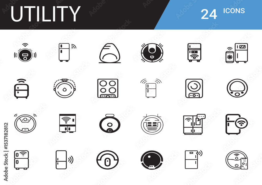 Aufkleber utility icons collection: a comprehensive collection of minimalist line icons representing various m