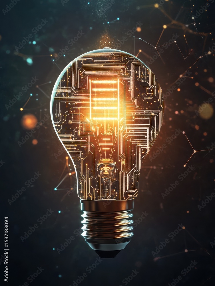 Poster innovative light bulb with digital circuit design symbolizing technology and innovation : generative