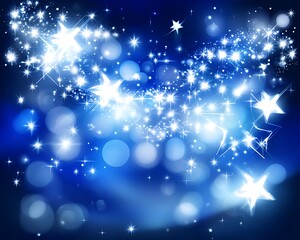 Sparkling blue background with stars and bokeh