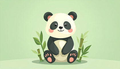 Obraz premium Adorable cartoon panda sits playfully amidst bamboo stalks, evoking charm and gentle innocence.