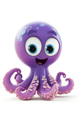 Obraz premium A cheerful cartoon octopus with big eyes and smiling expression, set against a plain background