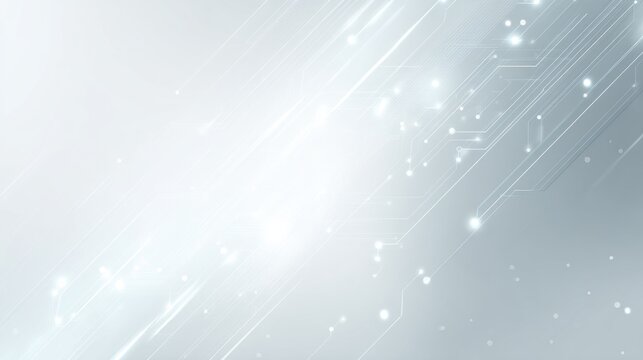 Abstract Silver Tech Background with Glowing Lines and Particles