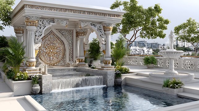 Elegant classical home with detailed pillars and arch high resolution picture