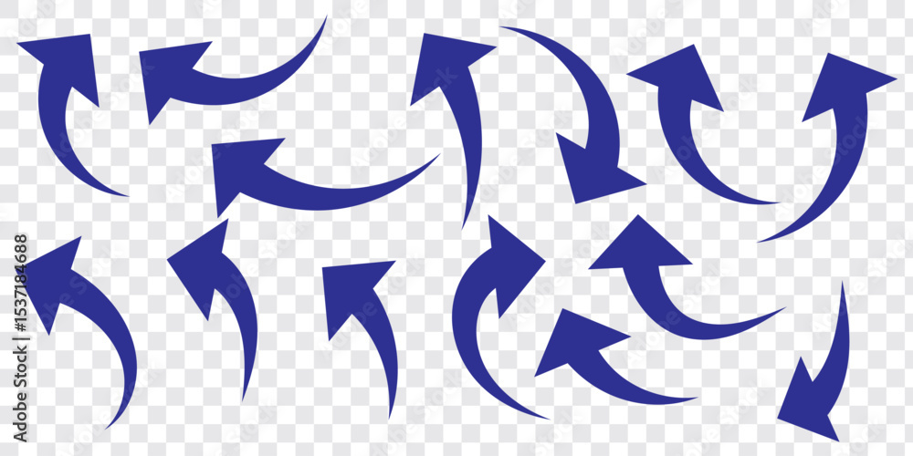 Poster set of long blue curve arrow icon vector . blue curve arrow icon set. long arrow icon set. curve arr