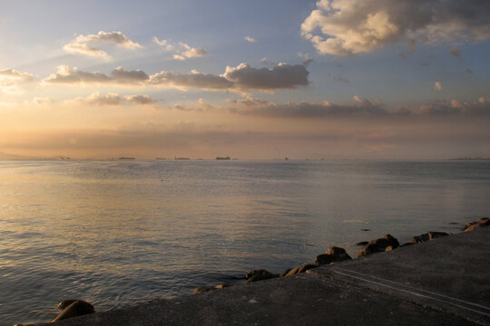 Beautiful sunset view over Manila Bay from Pasay, Metro Manila, Philippines. 