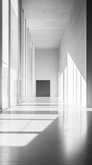 Obraz premium Minimalist Corridor with Large Windows and Reflective Floor