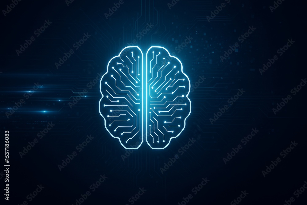 Aufkleber glowing digital brain with circuit pattern