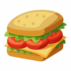 Delicious sandwich with tomato and cheese illustration on white background