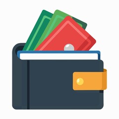 Full wallet with cash money finance and credit cards on white background