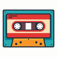 Retro cassette tape music vintage audio illustration on white background