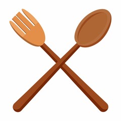 Wooden spoon and fork kitchen utensils illustration on white background