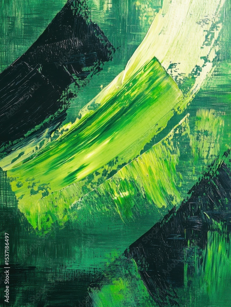 Poster rich textured green abstract painting with bold brushstrokes, creating a dynamic and artistic visual