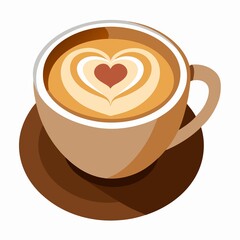 Latte art heart design coffee cup vector graphic on white background