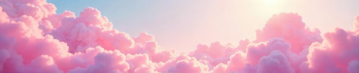 A fluffy pink cloud drifts across a pastel sky, radiating joy and light Perfect for concepts of happiness, dreams, and sweet fantasy , summer, soft, gentle