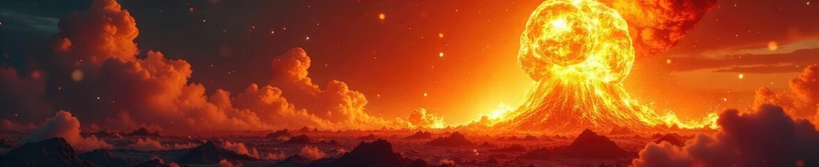Fiery explosion, intense heat and light, rapid expansion of gases Perfect for illustrating concepts of combustion, destruction, or power , devastation, blast, inferno